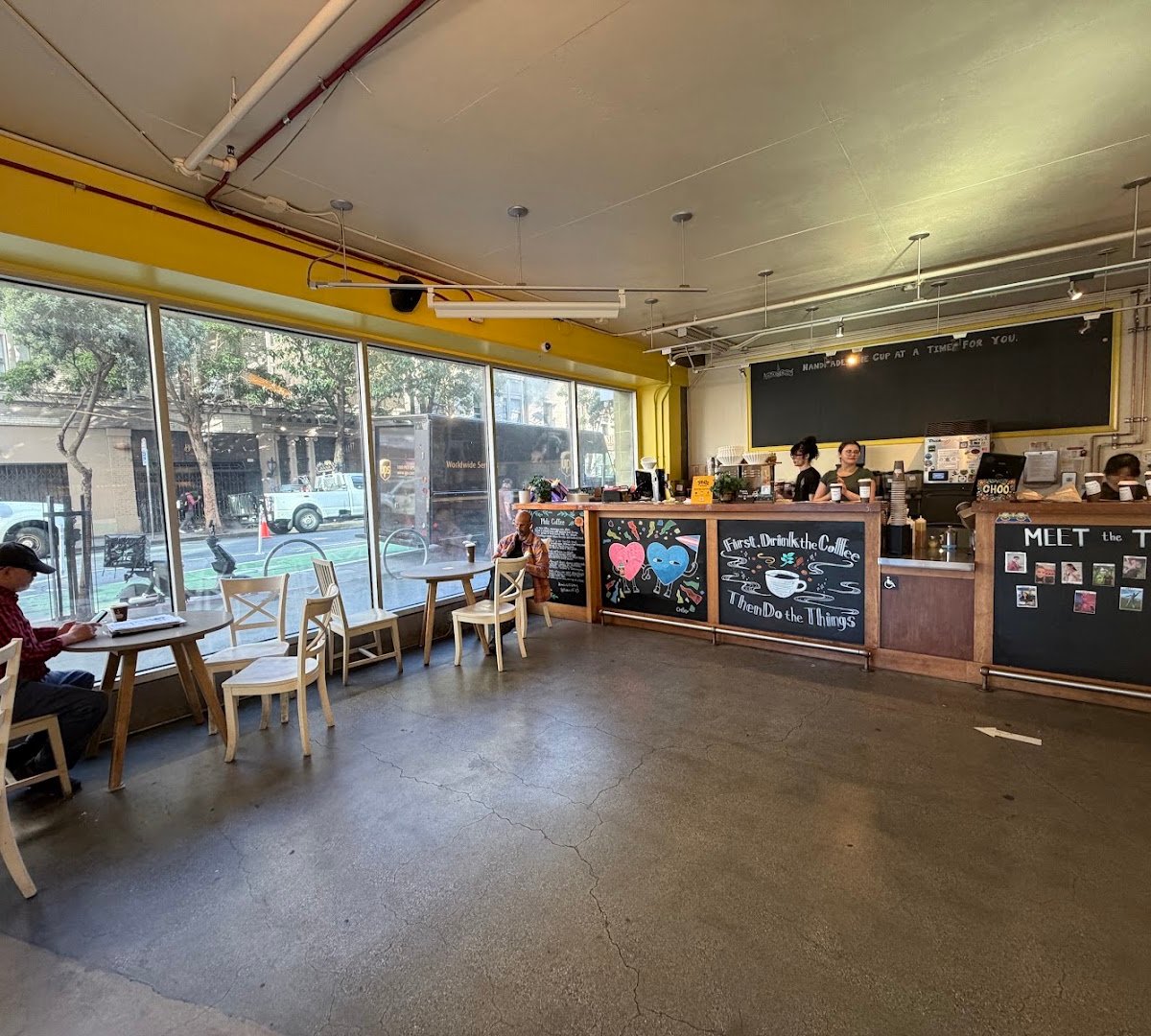 Interior of Philz Coffee, specialty coffee shop in San Francisco