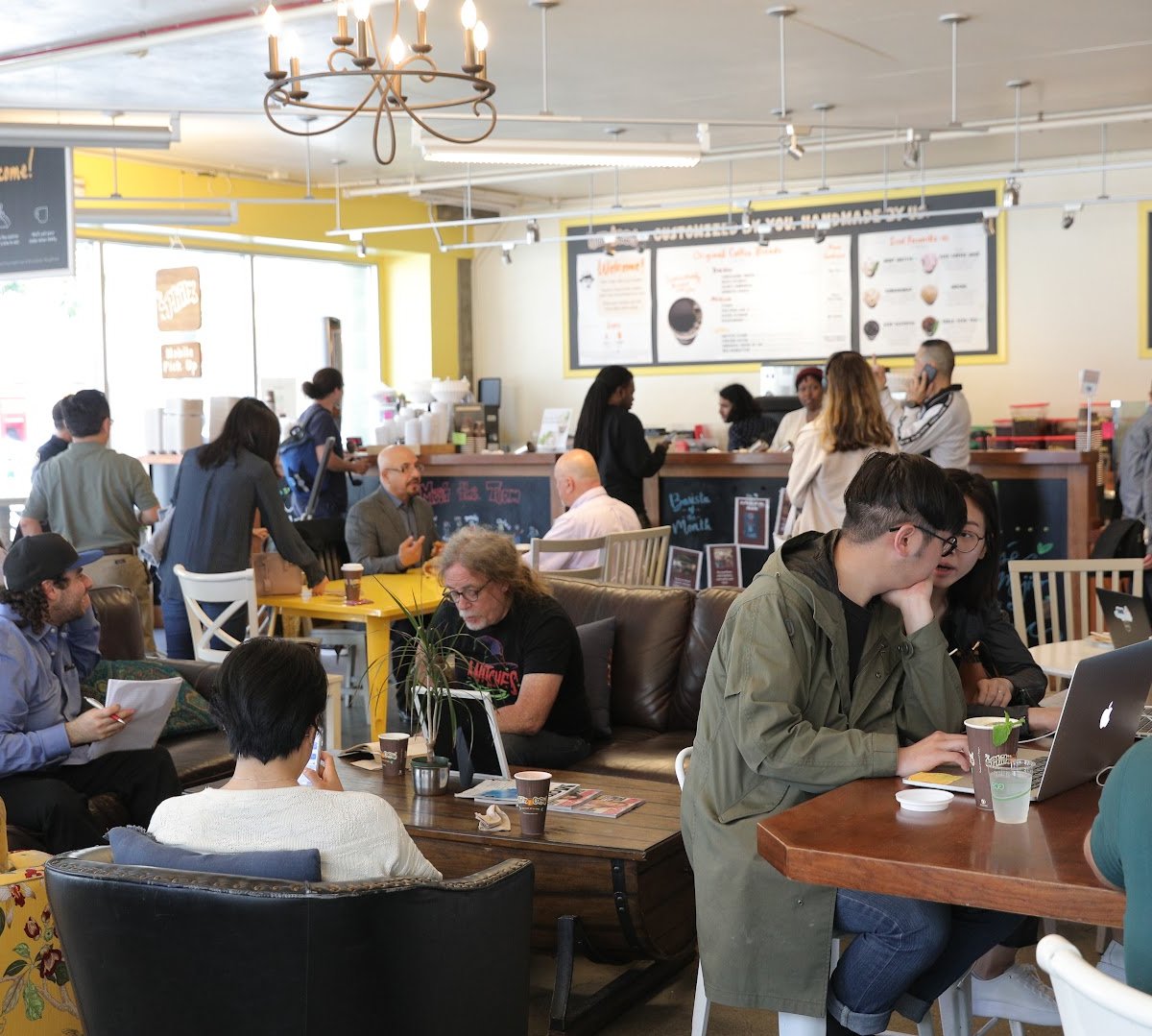 Interior of Philz Coffee, specialty coffee shop in San Francisco