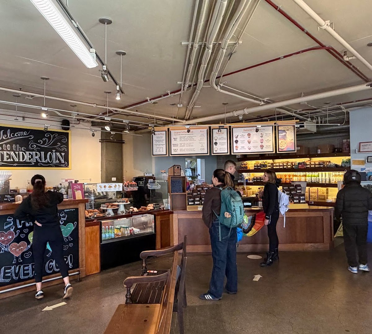 Interior of Philz Coffee, specialty coffee shop in San Francisco