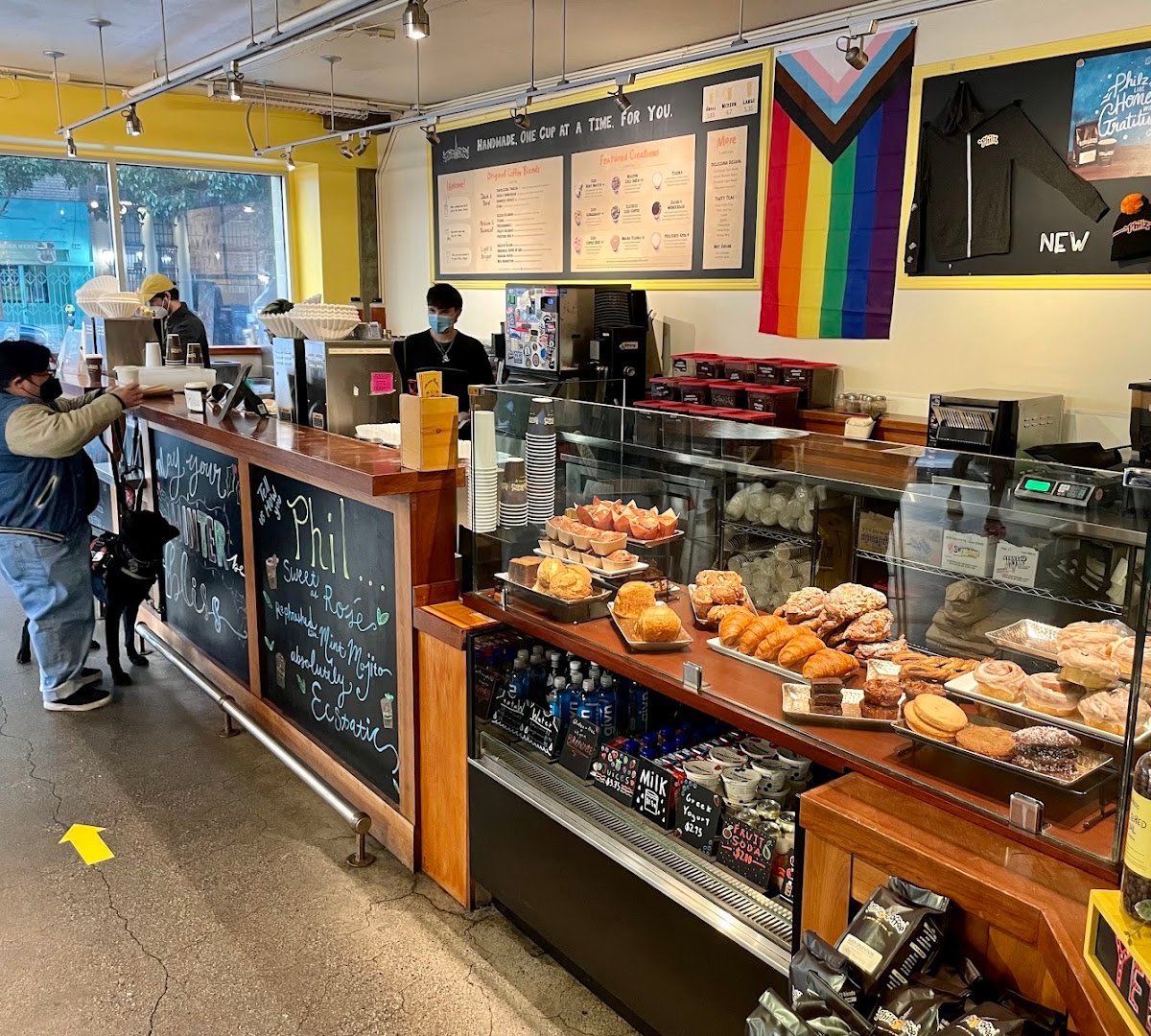 Interior of Philz Coffee, specialty coffee shop in San Francisco