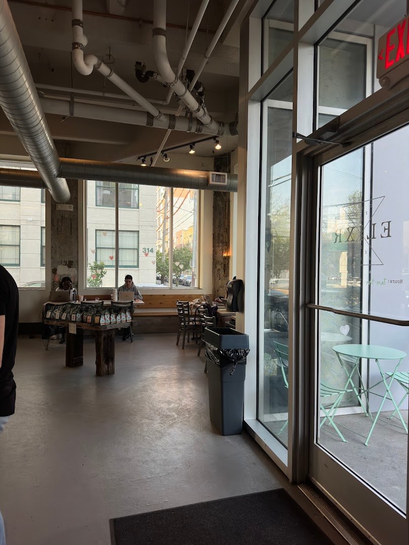 Interior of Elixr Coffee Roasters, specialty coffee shop in Philadelphia