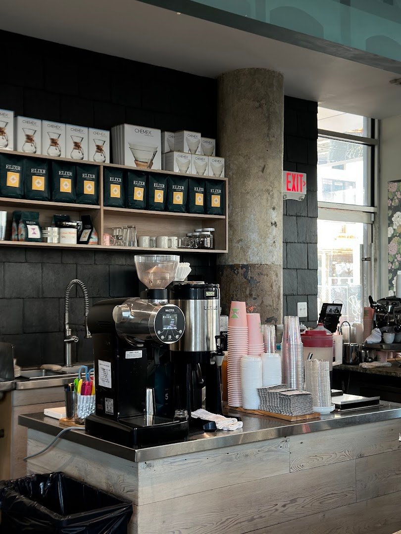 Interior of Elixr Coffee Roasters, specialty coffee shop in Philadelphia