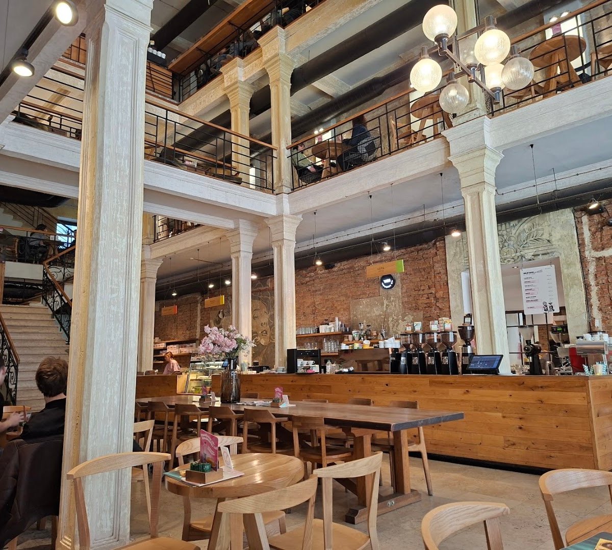 Interior of Kafeterija Magazin 1907, specialty coffee shop in Belgrade