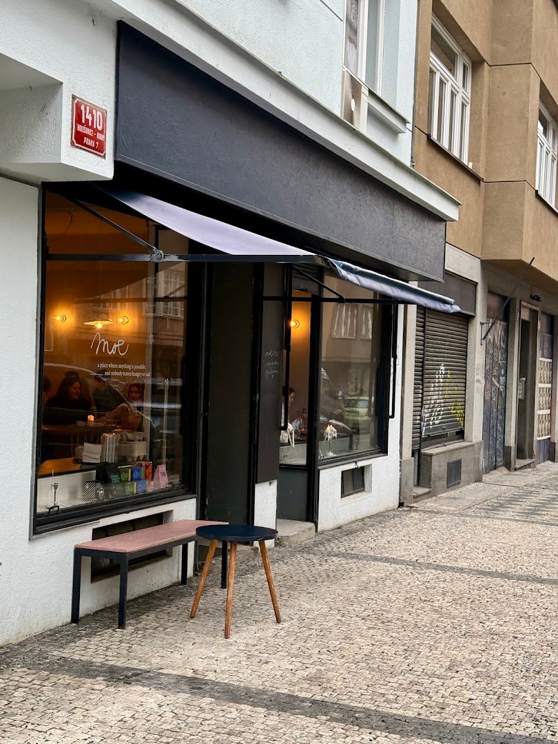 Storefront of moe, specialty coffee shop in Prague