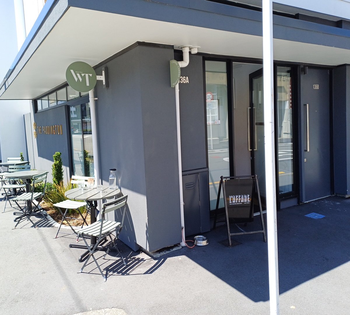Storefront of West Two Espresso, specialty coffee shop in Wellington