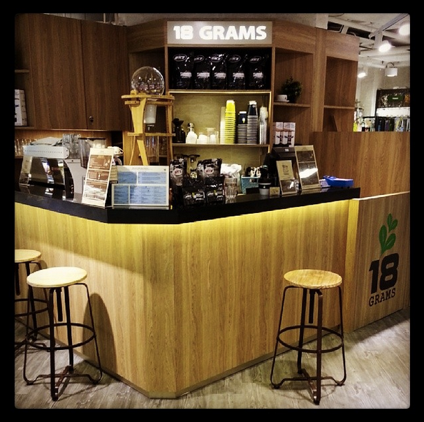 Interior of 18 Grams, specialty coffee shop in Hong Kong