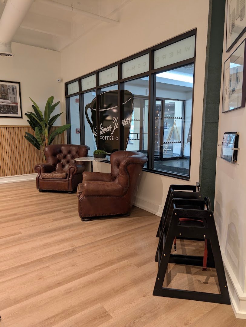 Interior of Steven James Coffee Co, specialty coffee shop in Rochester