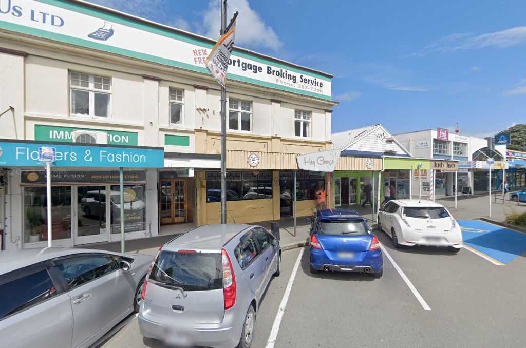 Storefront of Hey George Cafe, specialty coffee shop in Wellington