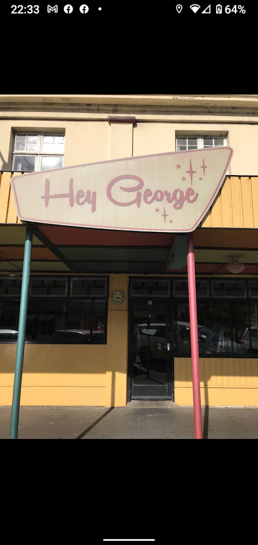Signage at Hey George Cafe, specialty coffee shop in Wellington