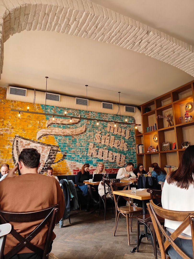 Interior of Můj šálek kávy, specialty coffee shop in Prague