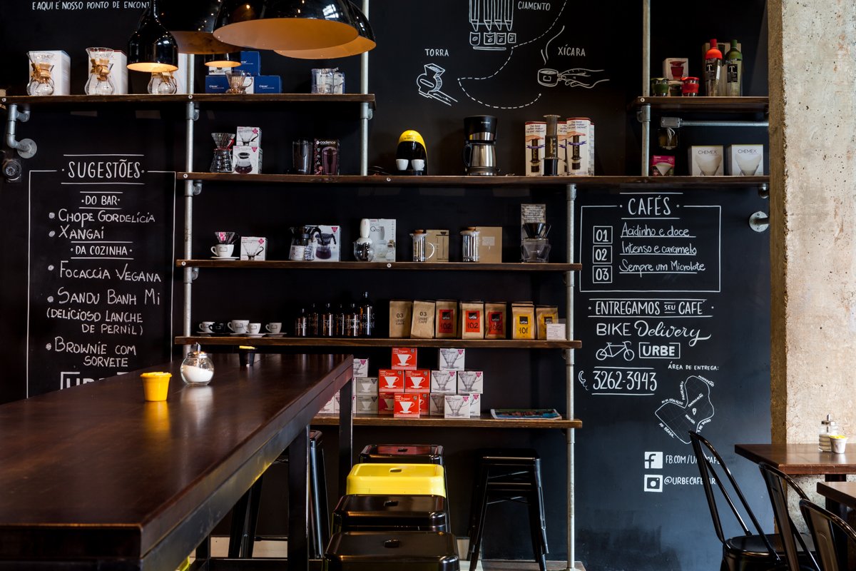 Interior of Urbe Cafe Bar, specialty coffee shop in São Paulo