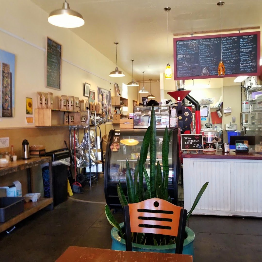 Interior of Cafe Santana Roasting Company, specialty coffee shop in Oakland