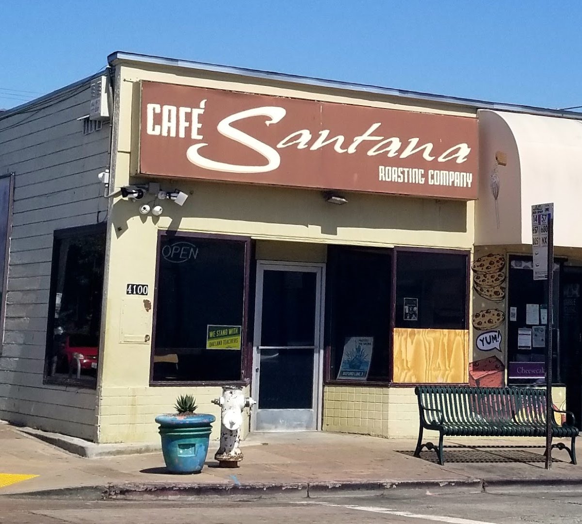 Storefront of Cafe Santana Roasting Company, specialty coffee shop in Oakland