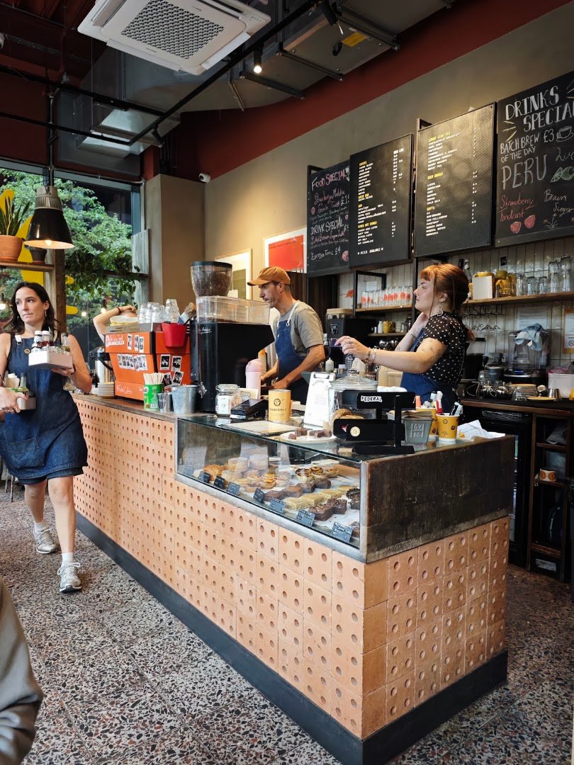 Interior of Federal Cafe Bar, specialty coffee shop in Manchester