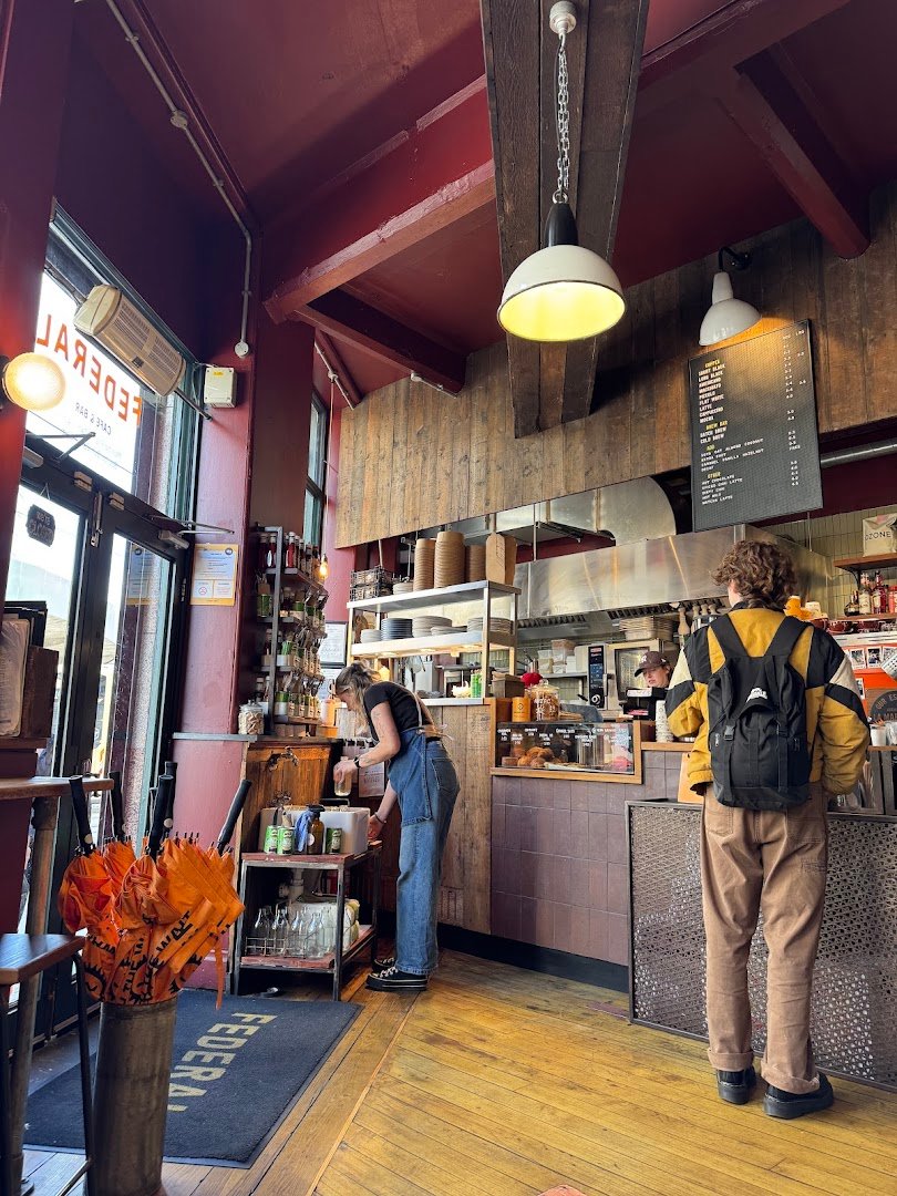 Interior of Federal Cafe Bar, specialty coffee shop in Manchester