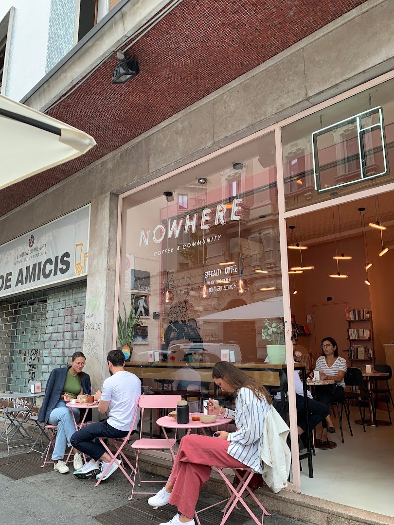 Storefront of NOWHERE - CAFE, specialty coffee shop in Milan