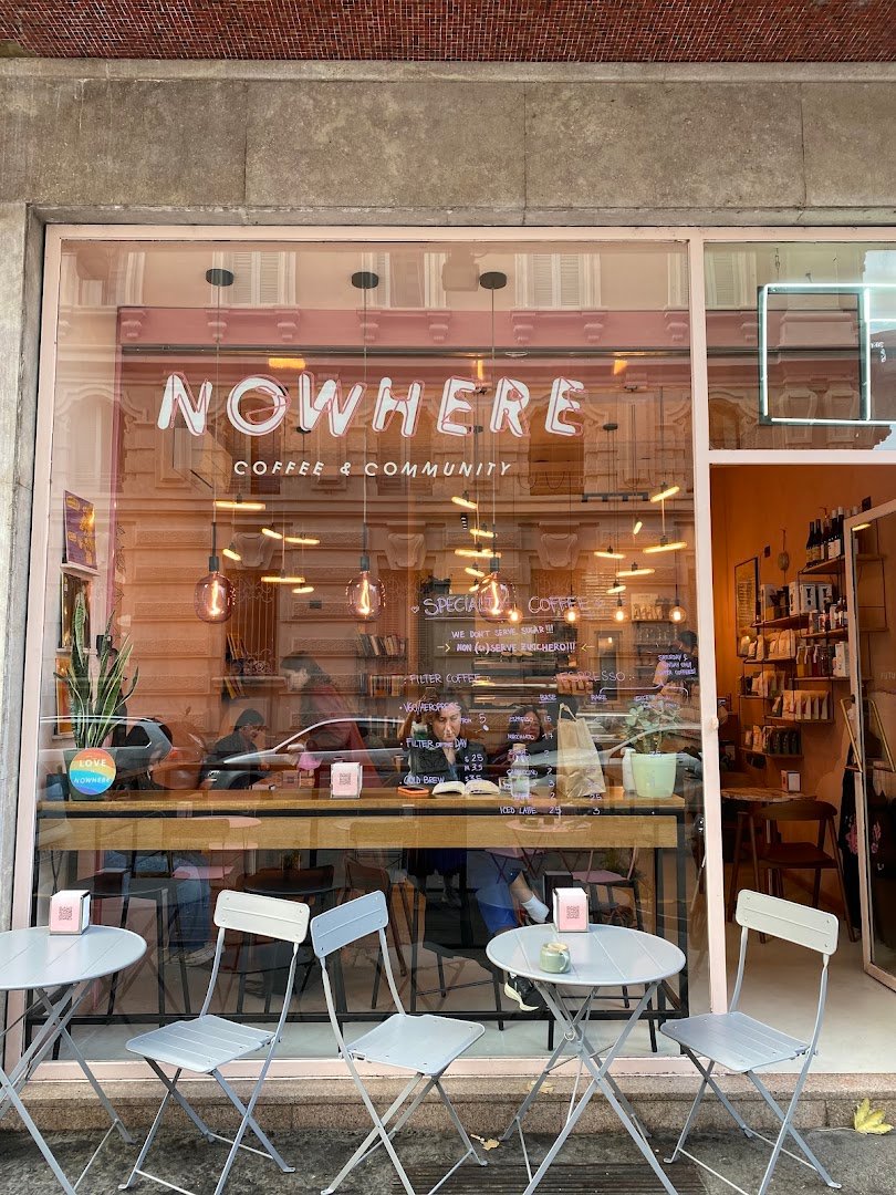 Storefront of NOWHERE - CAFE, specialty coffee shop in Milan
