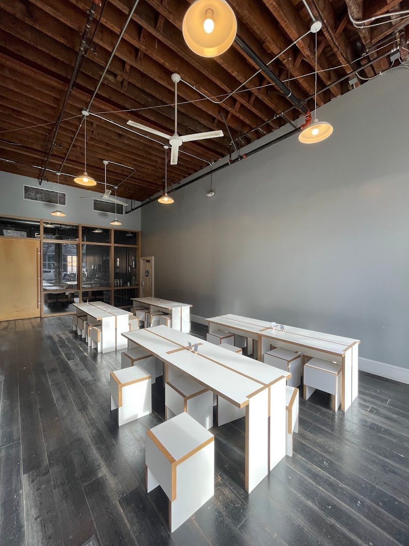 Interior of Blue Bottle Coffee, specialty coffee shop in Oakland