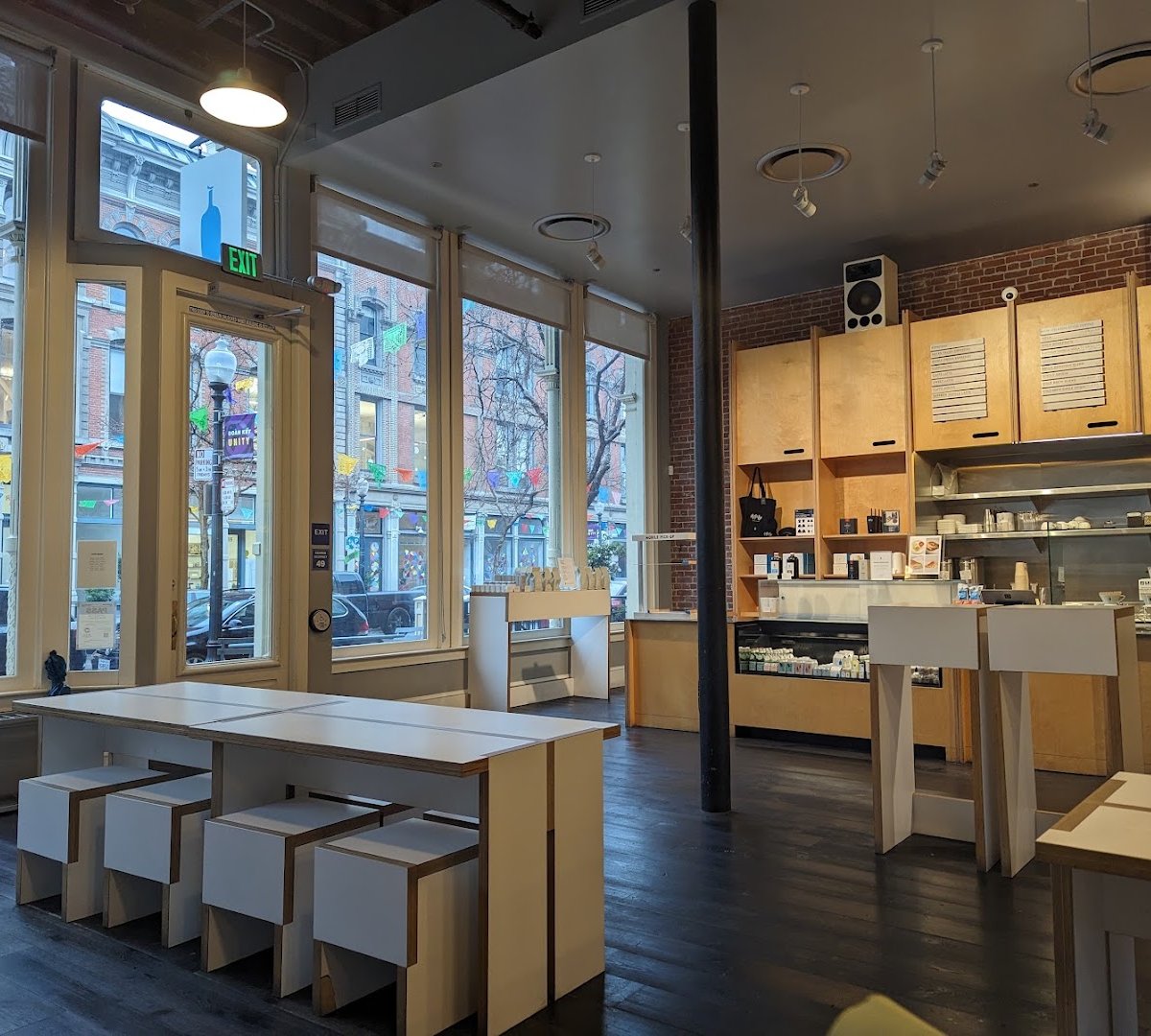Interior of Blue Bottle Coffee, specialty coffee shop in Oakland