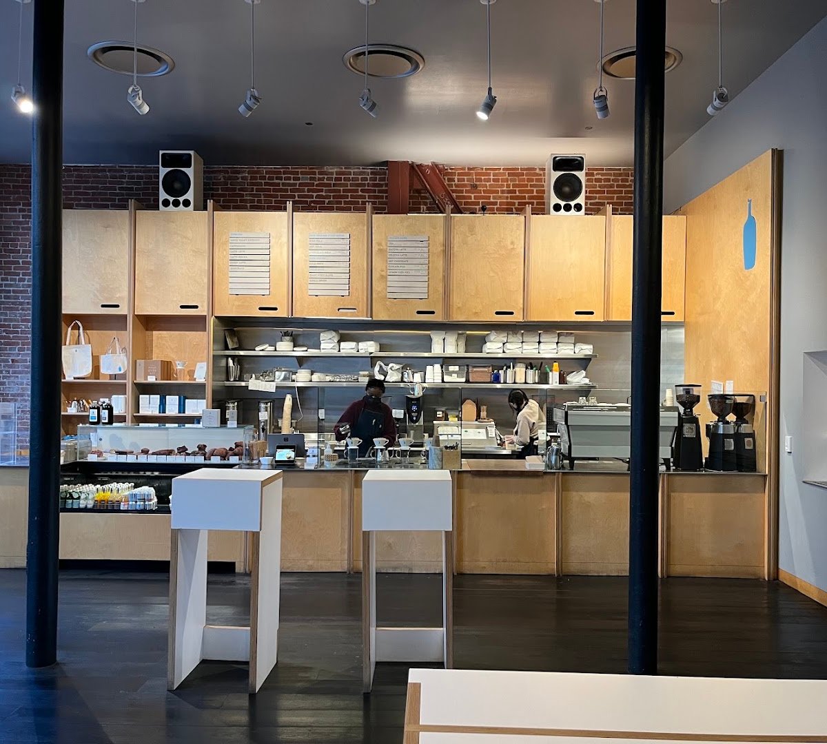 Interior of Blue Bottle Coffee, specialty coffee shop in Oakland