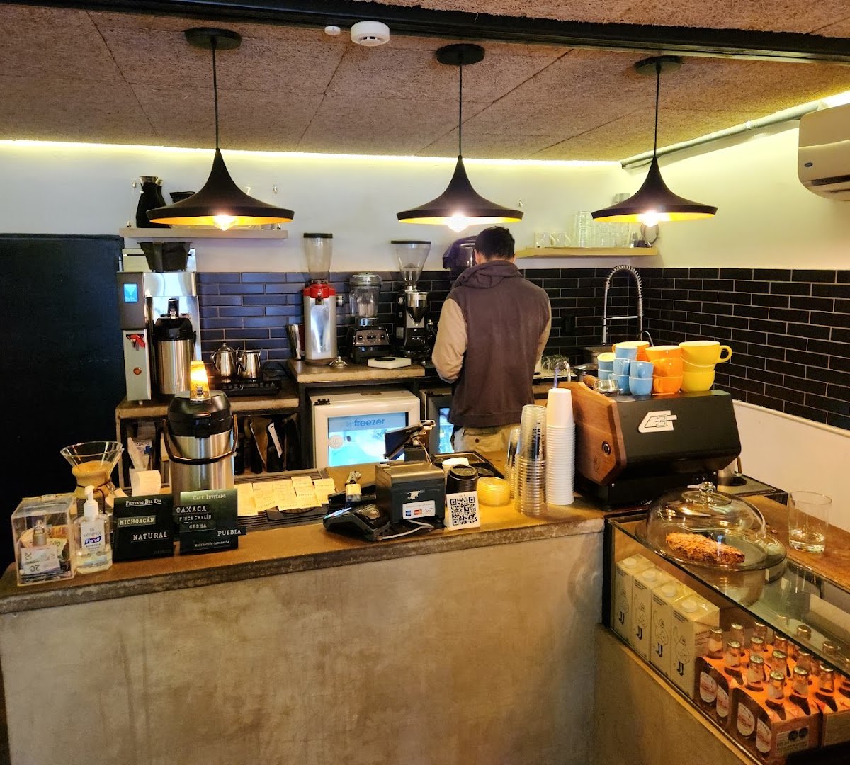 Interior of Almanegra Café, specialty coffee shop in Mexico City