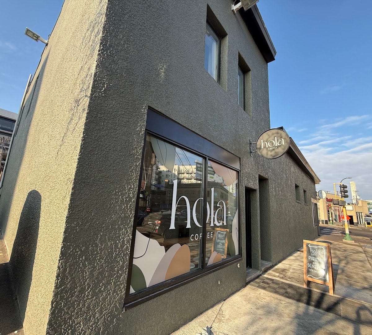 Storefront of Hola Coffee, specialty coffee shop in Minneapolis