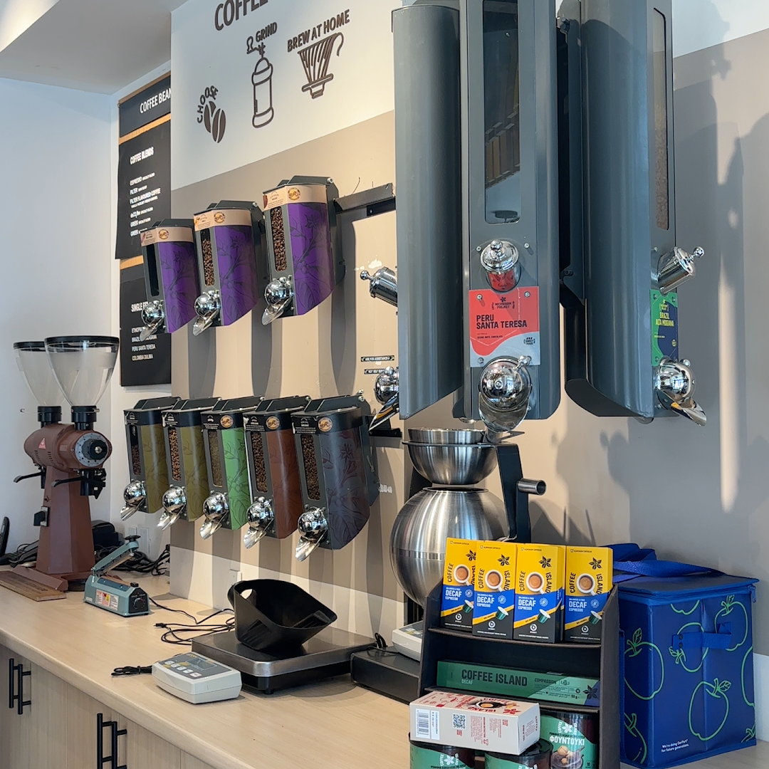 Interior of Coffee Island, specialty coffee shop in Toronto