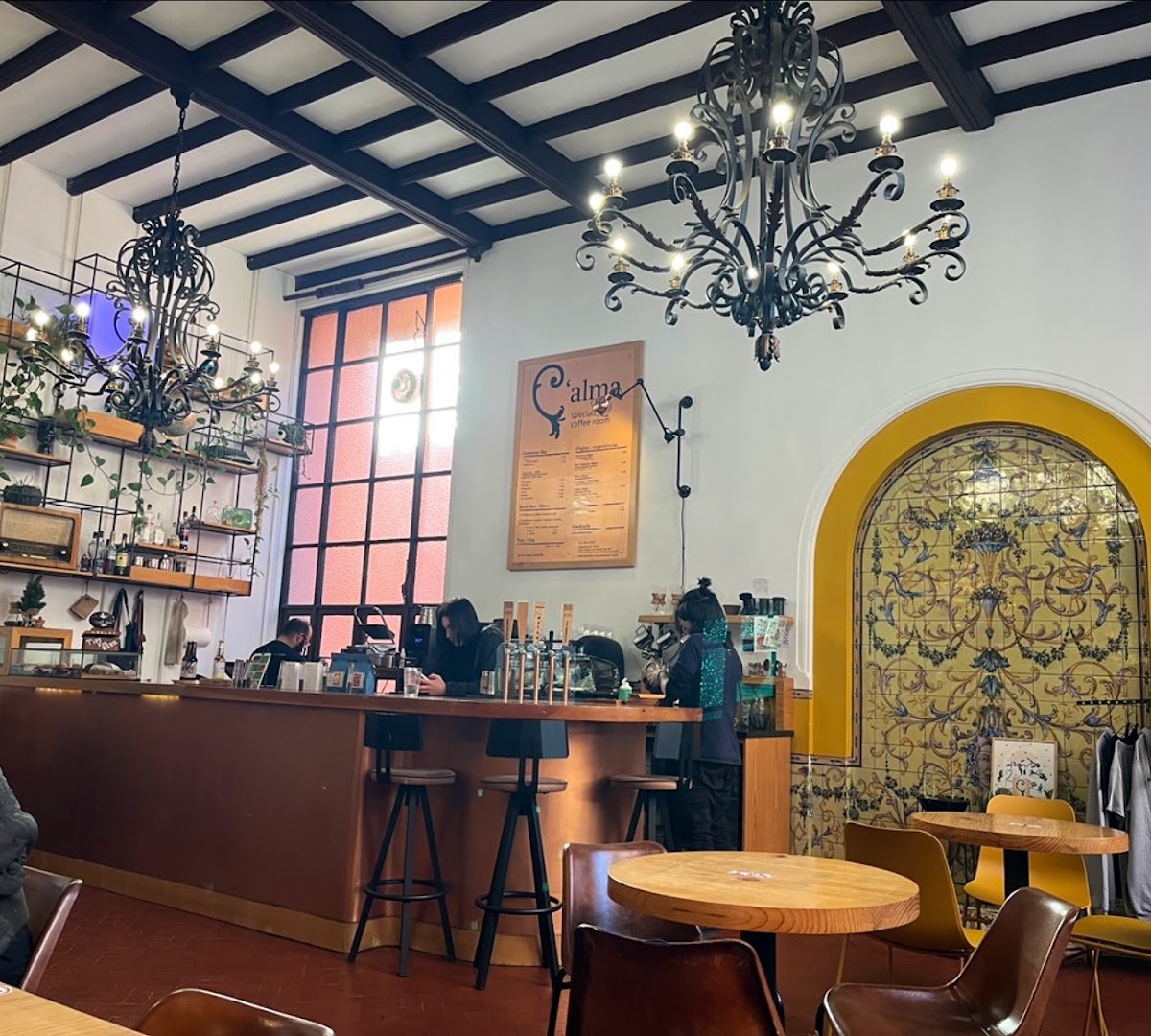 Interior of C'alma Coffee Room, specialty coffee shop in Porto