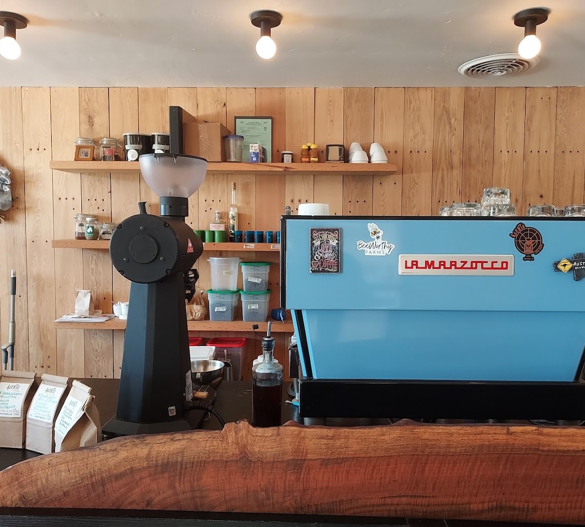 Interior of Acento Coffee Roasters, specialty coffee shop in San Diego