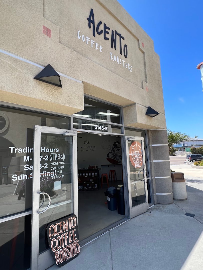 Storefront of Acento Coffee Roasters, specialty coffee shop in San Diego