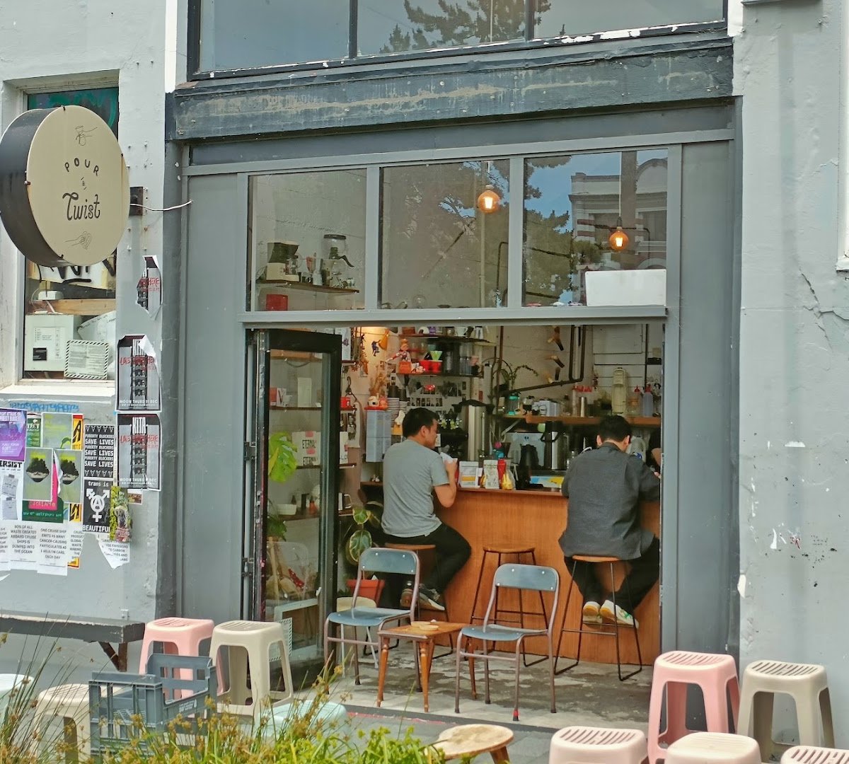 Storefront of Pour and Twist, specialty coffee shop in Wellington