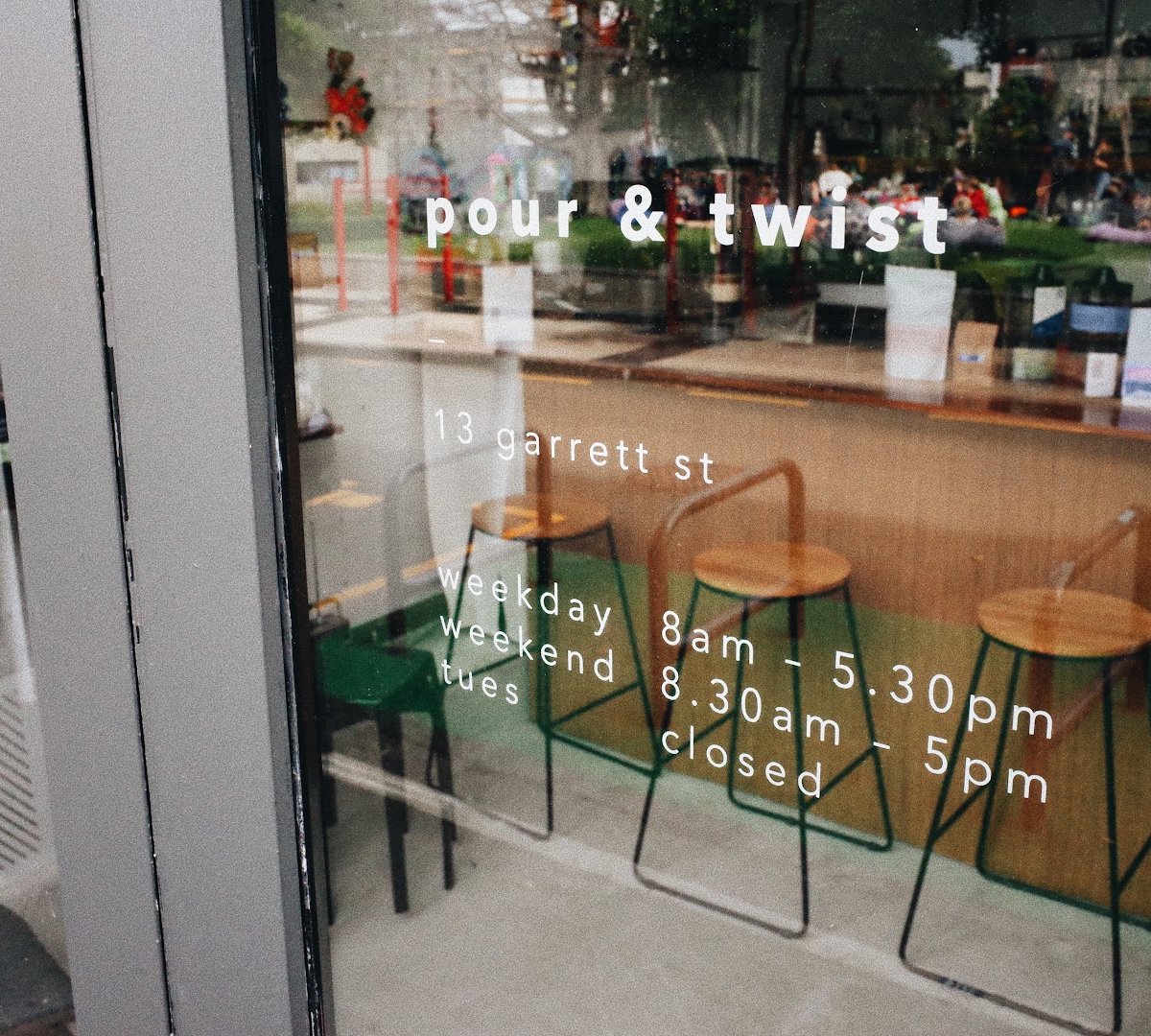 Storefront of Pour and Twist, specialty coffee shop in Wellington