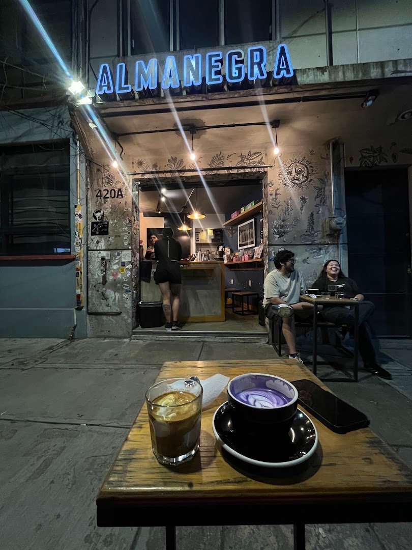 Storefront of Almanegra Café, specialty coffee shop in Mexico City