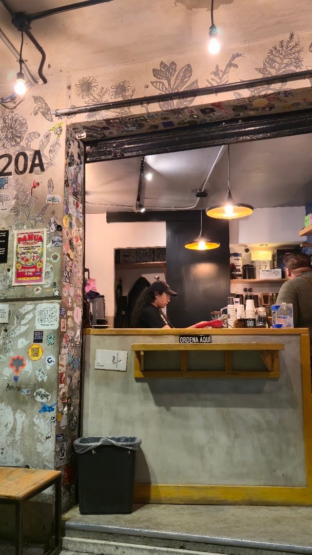 Interior of Almanegra Café, specialty coffee shop in Mexico City