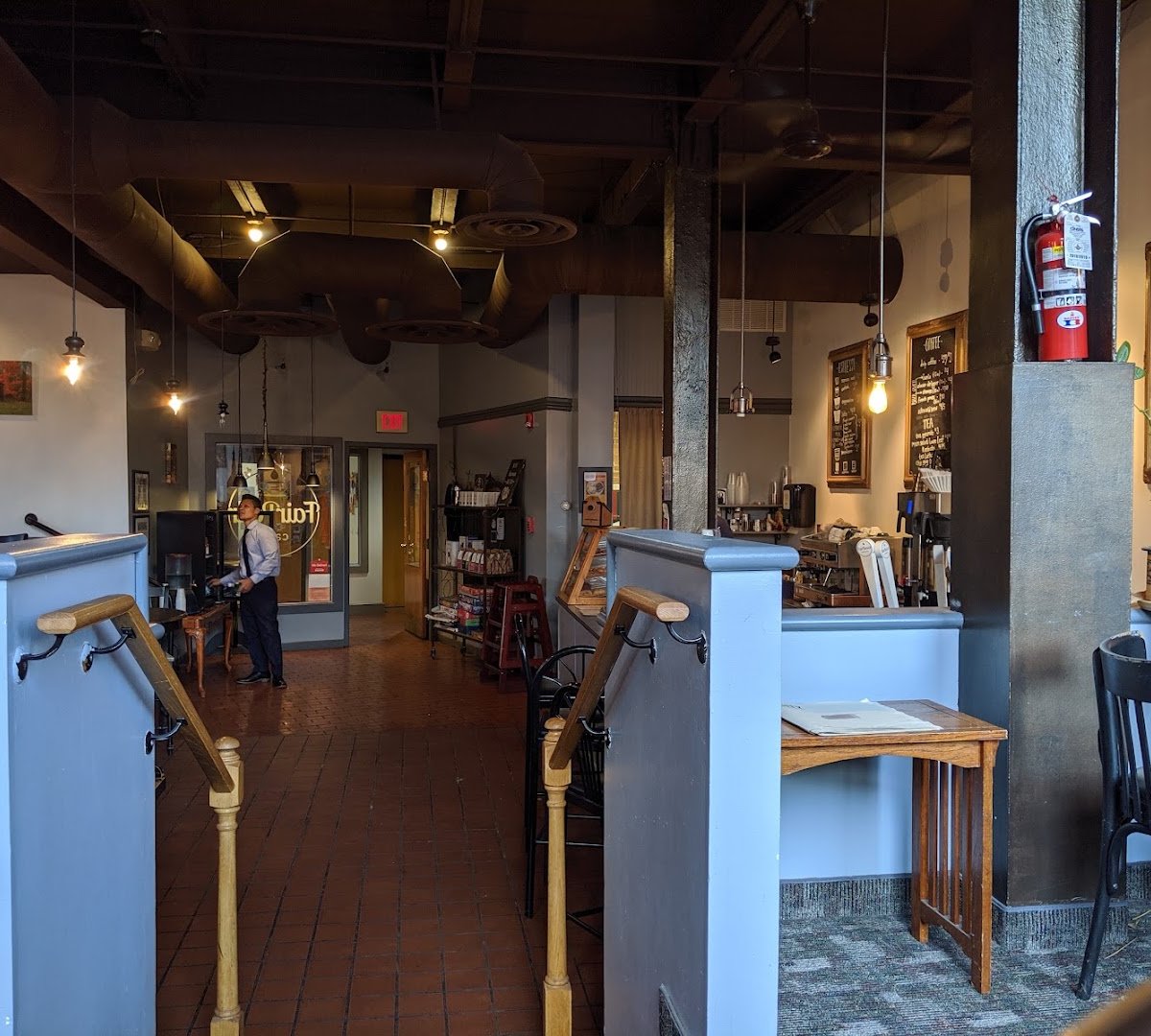 Interior of FairPour Coffee Roasters, specialty coffee shop in Rochester