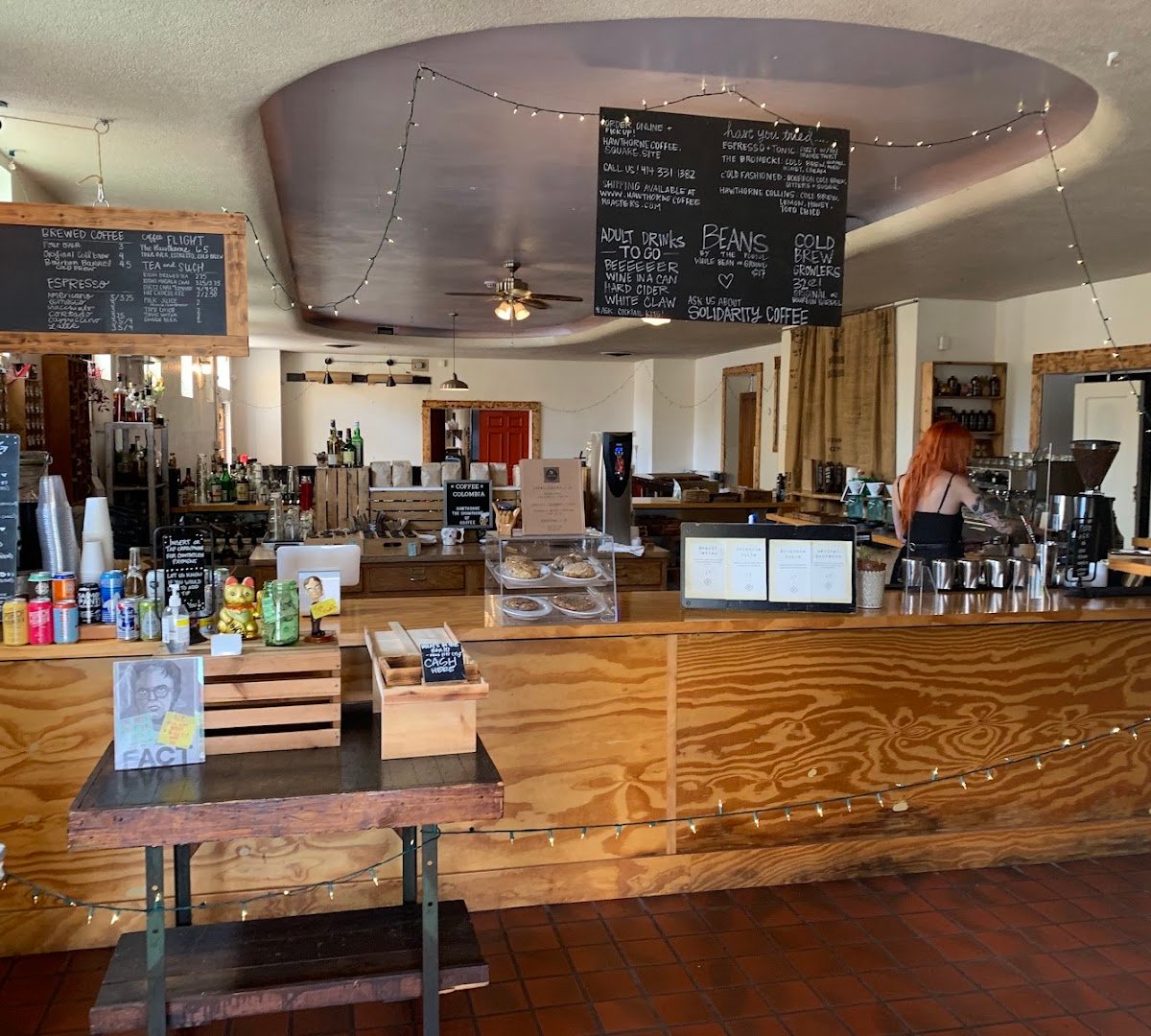 Interior of Hawthorne Coffee Roasters, specialty coffee shop in Milwaukee