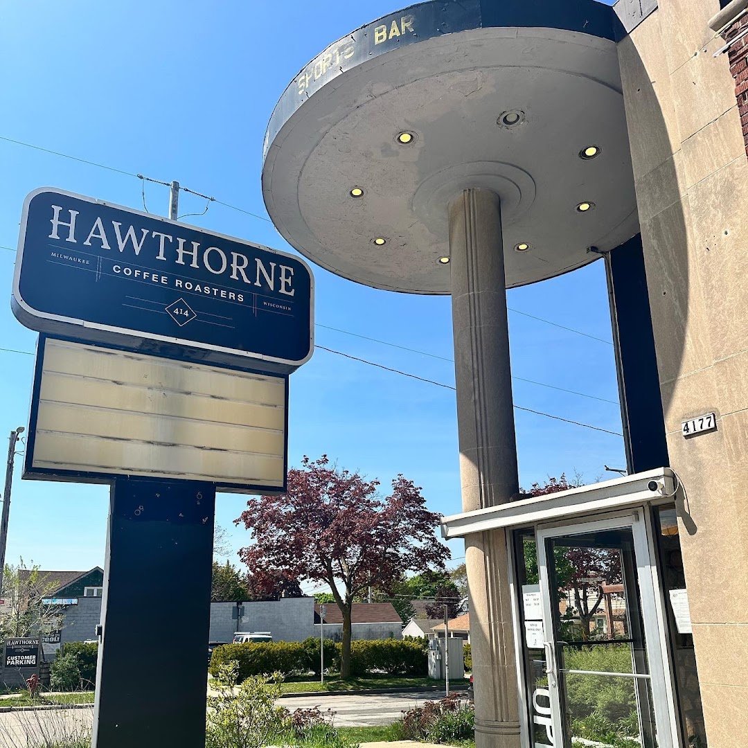 Storefront of Hawthorne Coffee Roasters, specialty coffee shop in Milwaukee