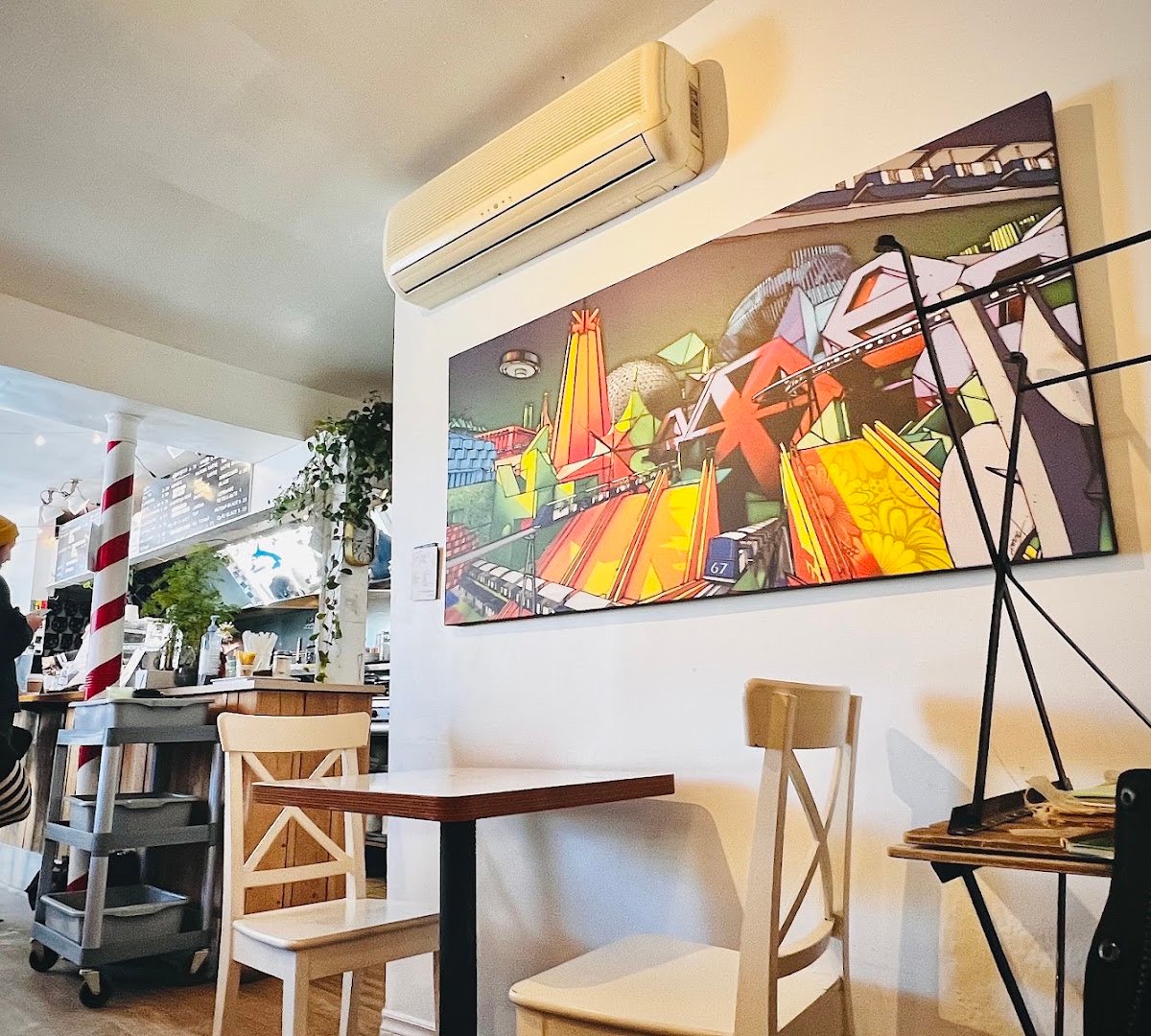 Interior of The Blue Wolf Cafe, specialty coffee shop in Montreal