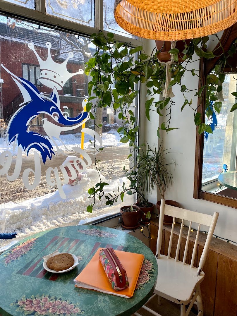 Interior of The Blue Wolf Cafe, specialty coffee shop in Montreal