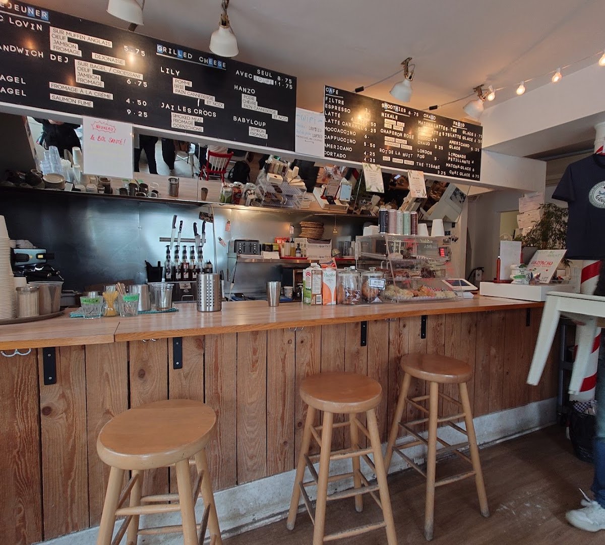 Interior of The Blue Wolf Cafe, specialty coffee shop in Montreal