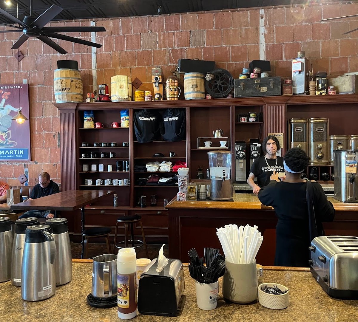 Interior of Santa Barbara Roasting Company, specialty coffee shop in Santa Barbara