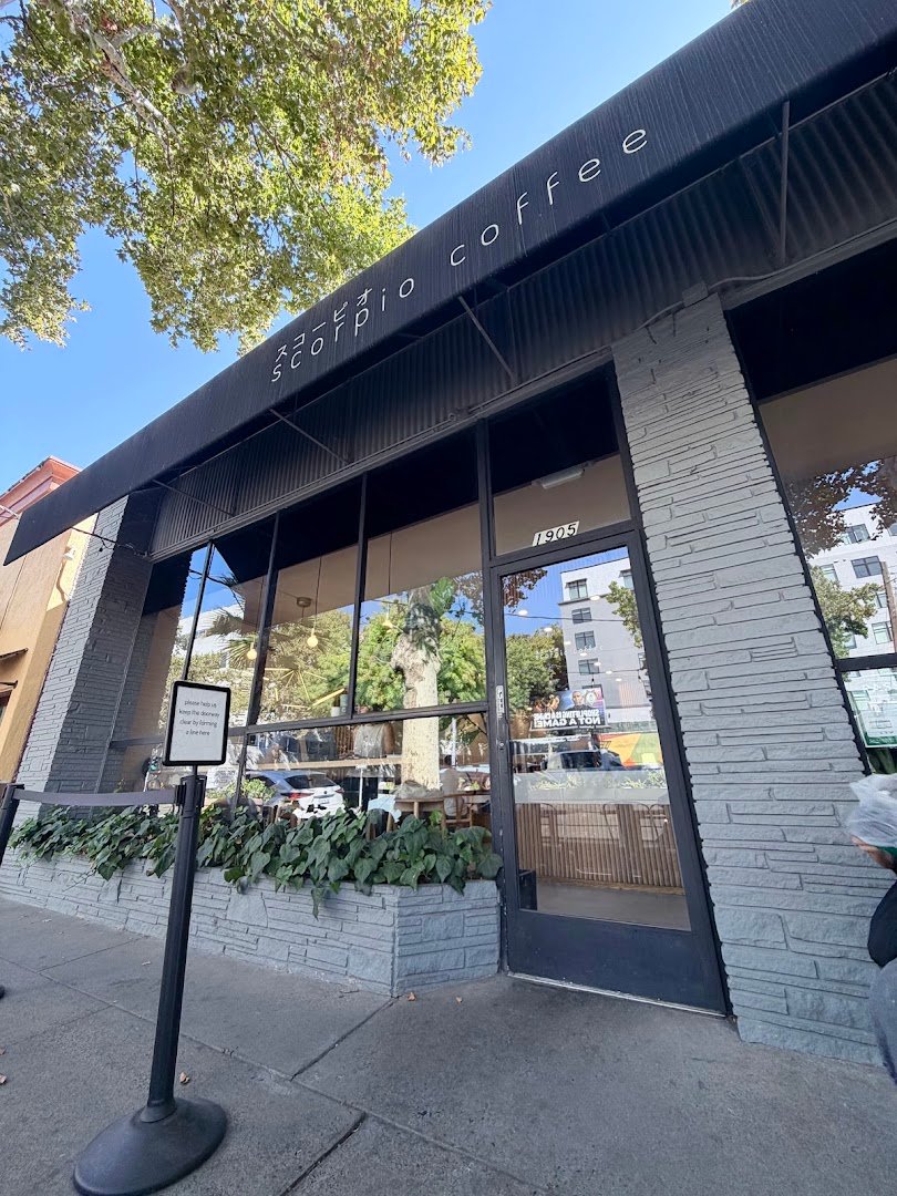 Storefront of Scorpio, specialty coffee shop in Sacramento