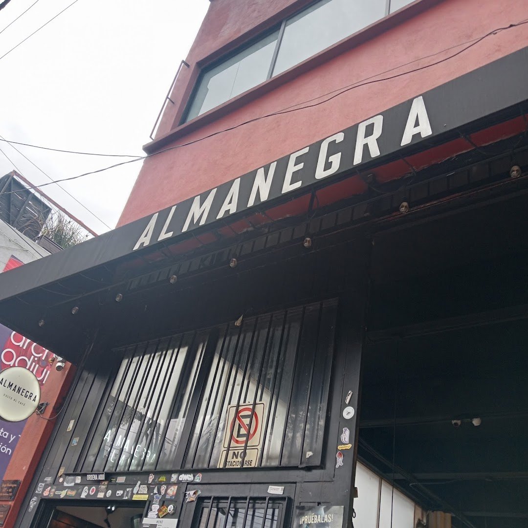Storefront of Almanegra Café, specialty coffee shop in Mexico City