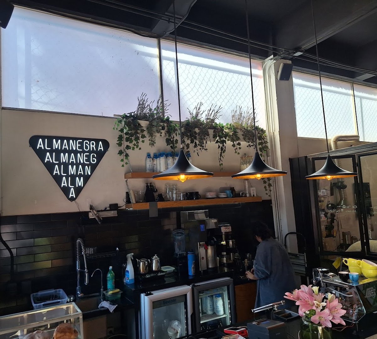 Interior of Almanegra Café, specialty coffee shop in Mexico City