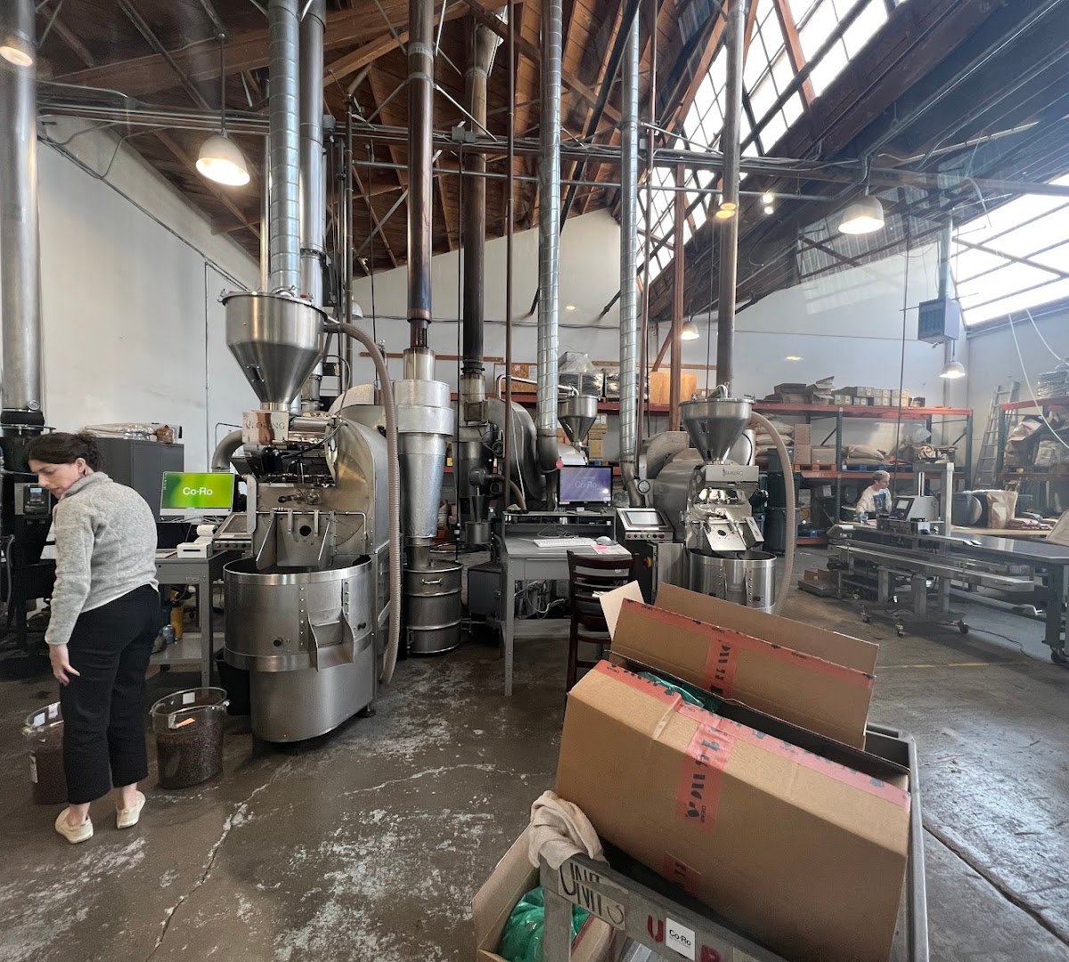 Interior of CoRo Coffee Roastery, specialty coffee shop in Oakland