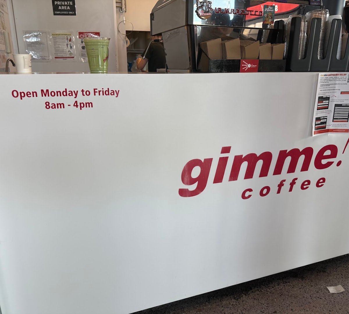 Signage at Gimme! Coffee - Cornell (Bowers CIS), specialty coffee shop in Ithaca