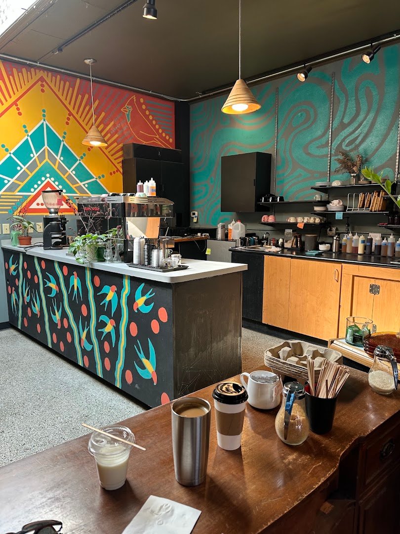 Interior of Calvin Fletcher's Coffee Company, specialty coffee shop in Indianapolis