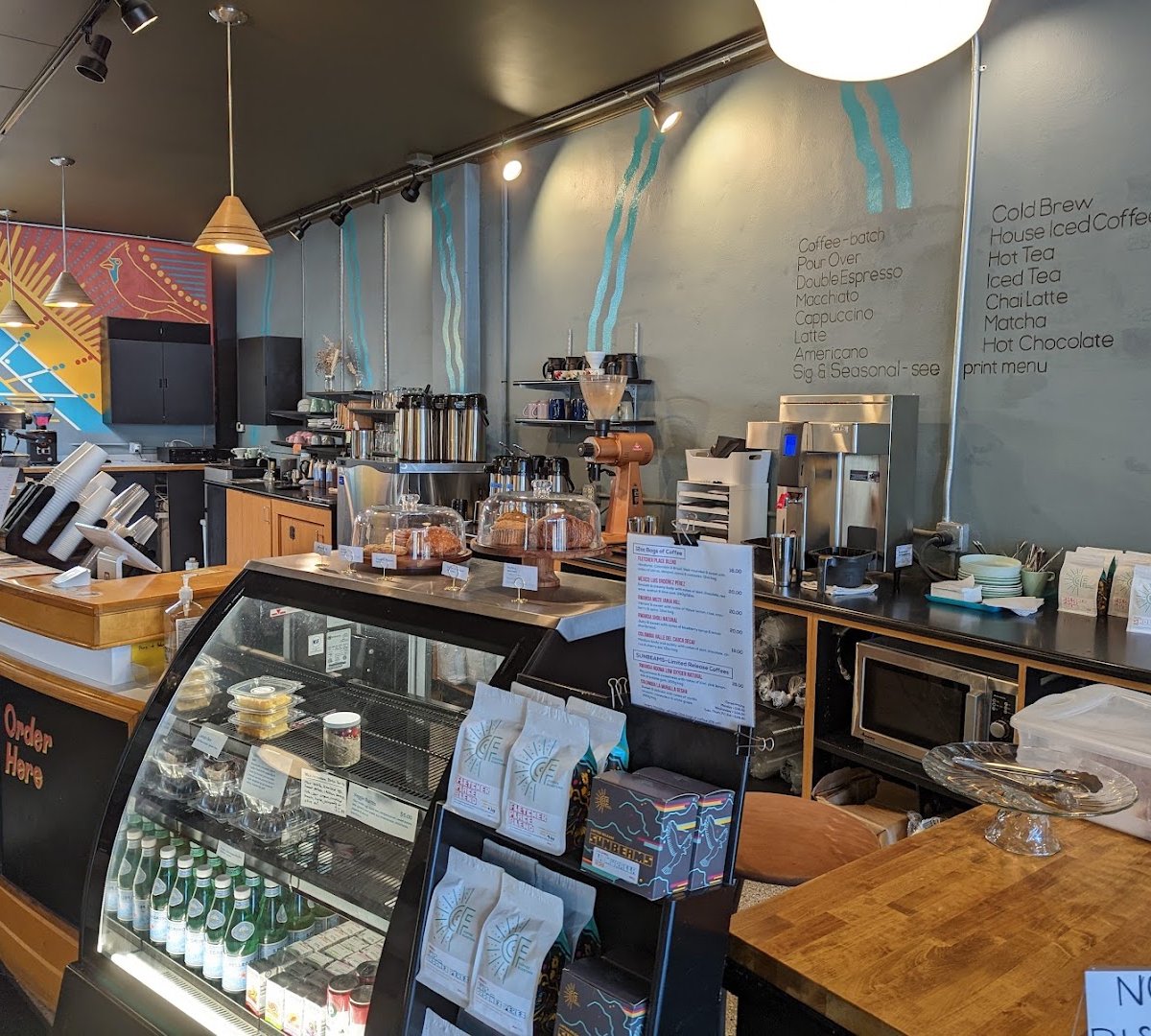 Interior of Calvin Fletcher's Coffee Company, specialty coffee shop in Indianapolis