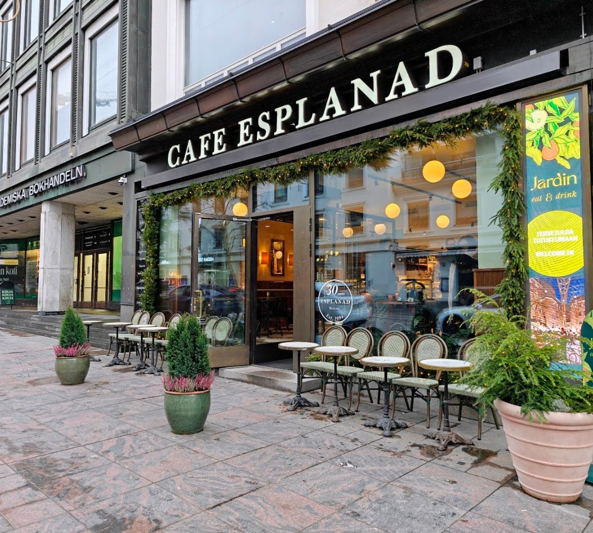 Storefront of Café Esplanad, specialty coffee shop in Helsinki