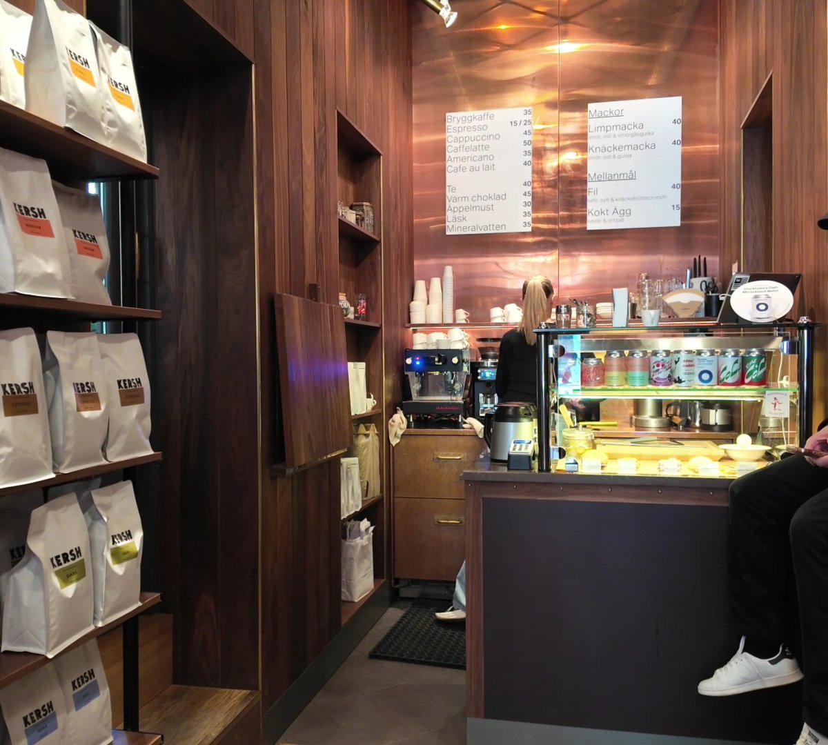 Interior of Kersh, specialty coffee shop in Stockholm